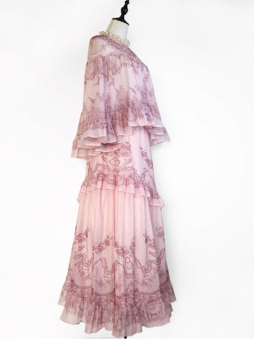 Designer-style Pink Ruffle Maxi Two-Piece Dress - Picture 4 of 12